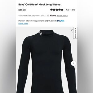 Under Armour Cold Gear Mock Shirt Youth XL Black
